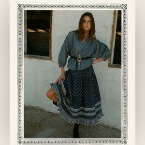 Doen Rosanna Skirt in Indigo Calico NWT Ret $345 Sz XXS